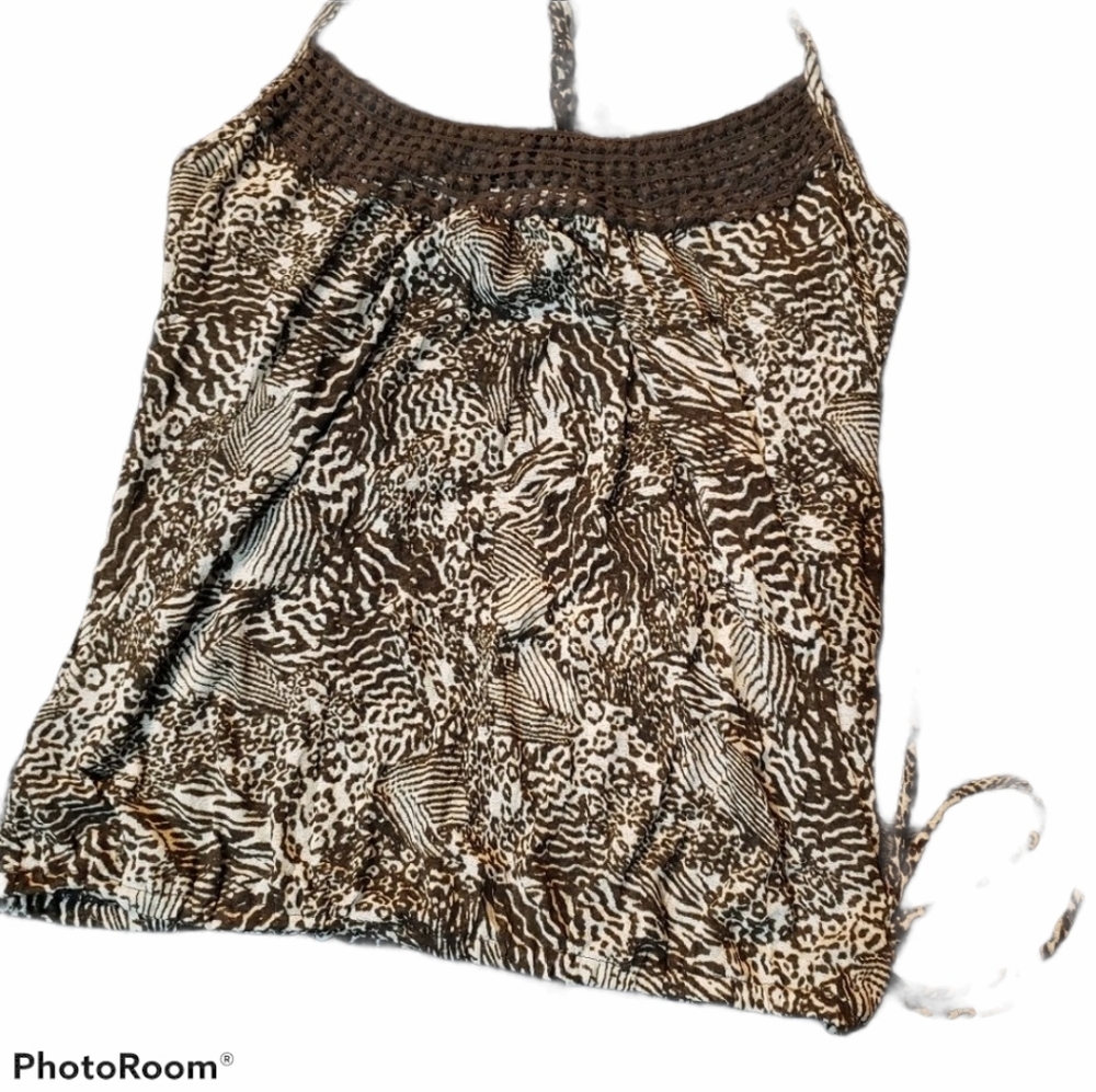 American Rag Braided Knit Lace Trim Tank sz L